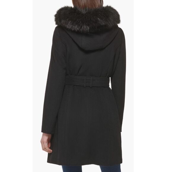 Cole Haan Signature Faux Fur Trim Wool Blend Jacket, Size 10, Black, NWT - Picture 2 of 5